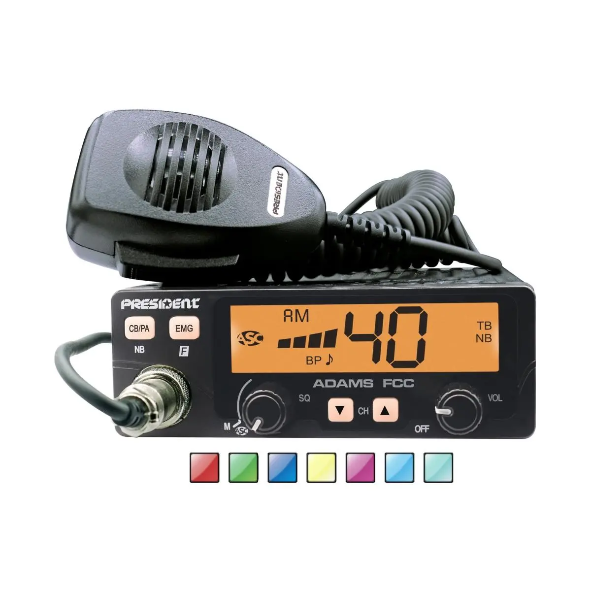 212 MAIN Compact AM Mobile CB Radio - 40 Channels, 7-Color LCD Display, Audio Speaker, Digital Mic, Talk-Back, Roger Beep, Automatic Squelch, Front Mount for Motorhomes, Boats