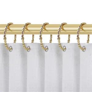 212 MAIN Metal Shower Curtain Hooks, Rustproof Zinc Alloy Bathroom Fixture Accessory with Classy Look, 12 Pieces Gold Shower Hooks for Curtain or Liner