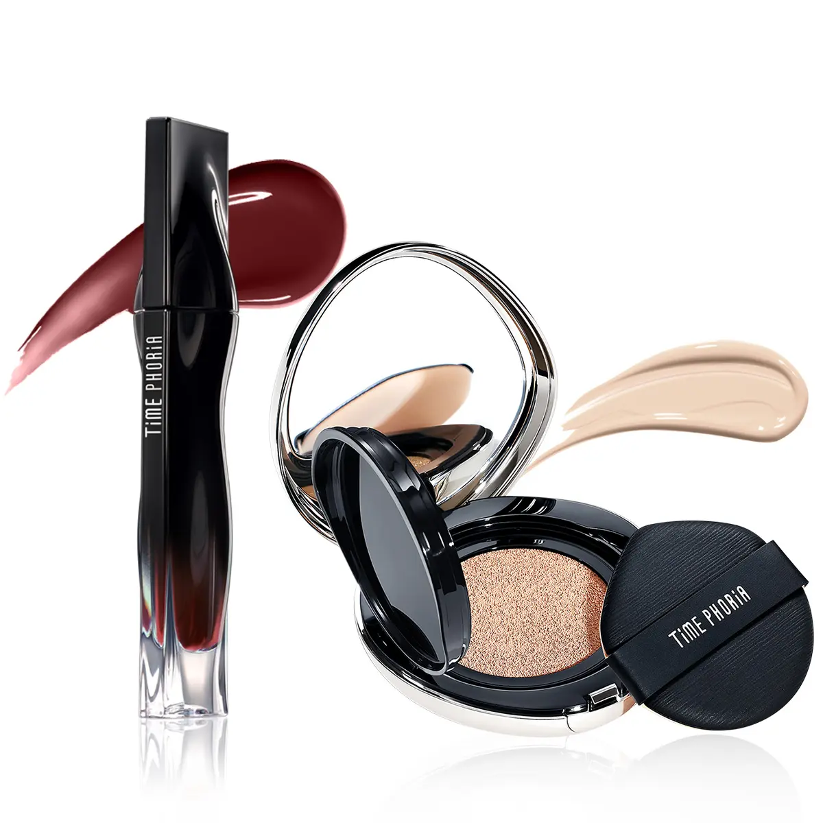 [HOT 2PCS] TIMEPHORIA Stellar Dust Lip Stain + Timeless Lumina Matte Perfection Cushion Polished Matte Finish, High Coverage Tint, Long-lasting & Moisturizing Makeup Kit