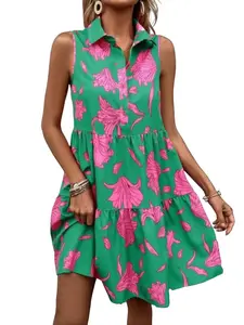 Women's Summer Floral Print Ruffle Hem Short Casual Dress, Perfect for Travel and All Occasions, Stylish and Comfortable