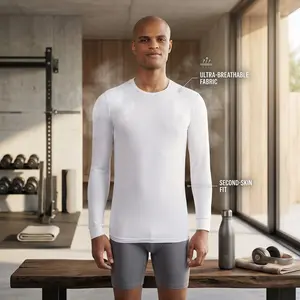 Men's Lightweight Baselayer Crew Top Long Sleeve Form Fitting 4-Way Stretch Thermal Underwear Shirt - Moisture Wicking Breathable Comfortable Athletic Base Layer for Cold Weather Running Hiking Workout Outdoor Activities