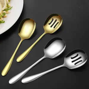 10pcs Stainless Steel Large Buffet Serving Spoons Set, Perfect for Kitchen, Cooking, Restaurant, Christmas Party, Banquet Use, Kitchenware Utensils
