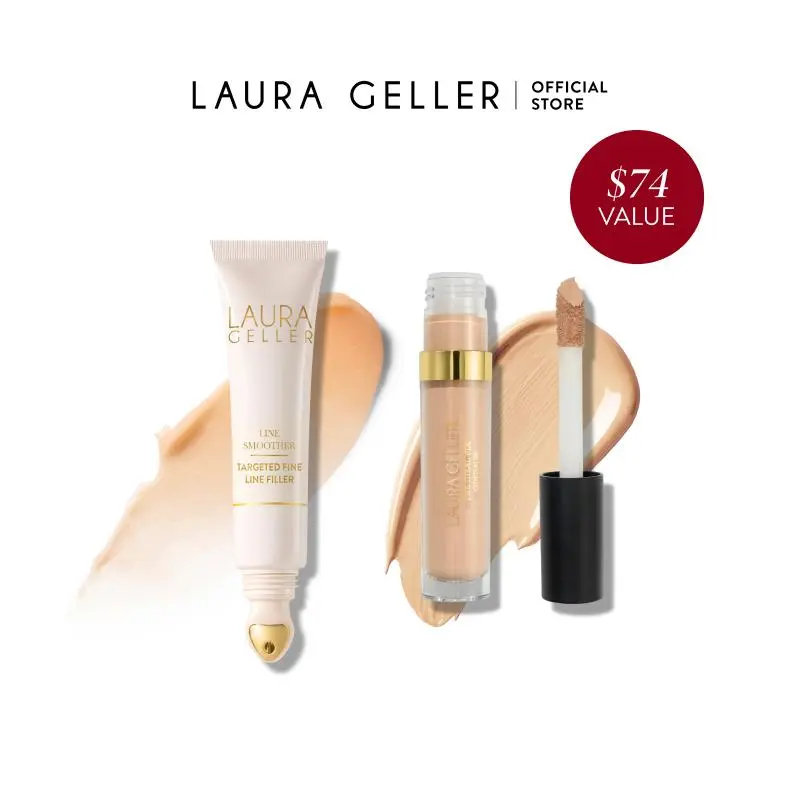 Laura Geller Line Smoother Brightening Cosmetic Set, 2PC Lightweight Beauty & Makeup Kit Set for Eye Treatments