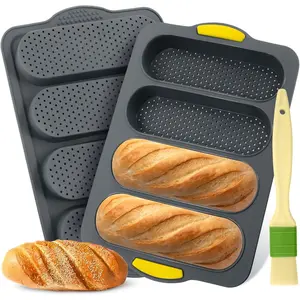 2 Pack Silicone French bread loaf Bread Pan - 4 Hole Non-Stick French Loaf Pan, Reusable Easy Release Baking Tool for Homemade French bread loaves, French Bread, Rolls & Romantic Dinner