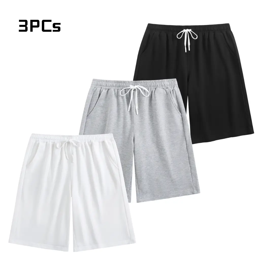 Holafish Unisex 3 Pack Sweat Shorts 240G Cotton 20% Polyester Athletic Elastic Waist Drawstring Gym Workout Jogger Pants with Pockets Premium Softness Func Adjust