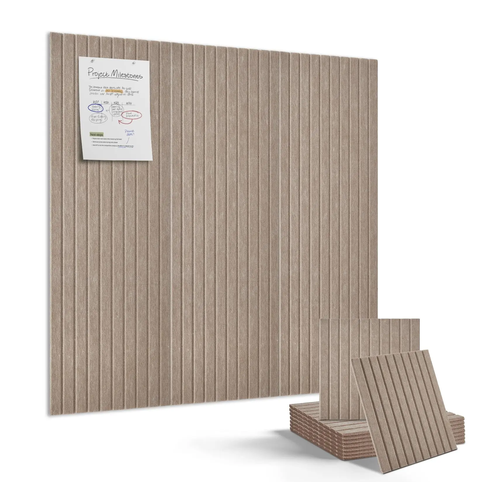 9 Pack Acoustic Felt Bulletin Boards, 11.8×11.8" Soundproof Wall Tiles with Self-Adhesive, Modular Pin Boards for Office, Home & Classroom Decor, Deep Camel