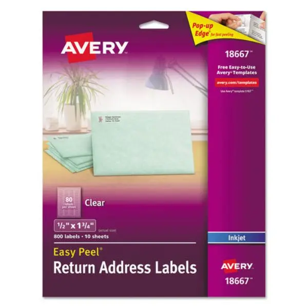 Avery AVE18667 0.5 x 1.75 in. Matte Easy Peel 80 Sheet Mailing Labels for Inkjet Printers, Clear