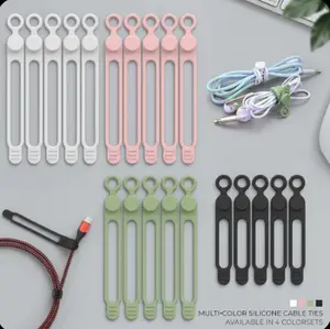 Silicone Cable Ties Reusable Cord Organizer Elastic Cable Management Straps for Wires Chargers Cords Multicolor