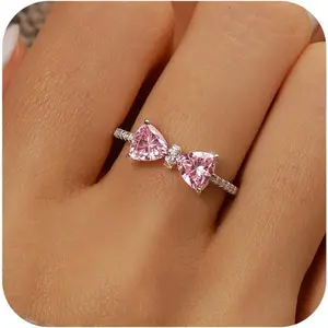 Dainty Bow Rings for Women 925 Sterling Silver Cubic Zirconia Infinity Knot Jewelry Birthday Pink Engagement Ringlucy ring    princess cut ring halorings