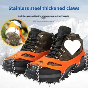 Outdoor Unisex Stainless Steel & Silicone 8-Tooth Snow Spikes Anti-Slip Chain for Mountaineering & Rock Climbing Boots Covers