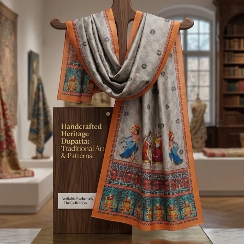 Elegant Silk printed long dupatta scarf traditional style women wear for festivals, weddings ,events and more
