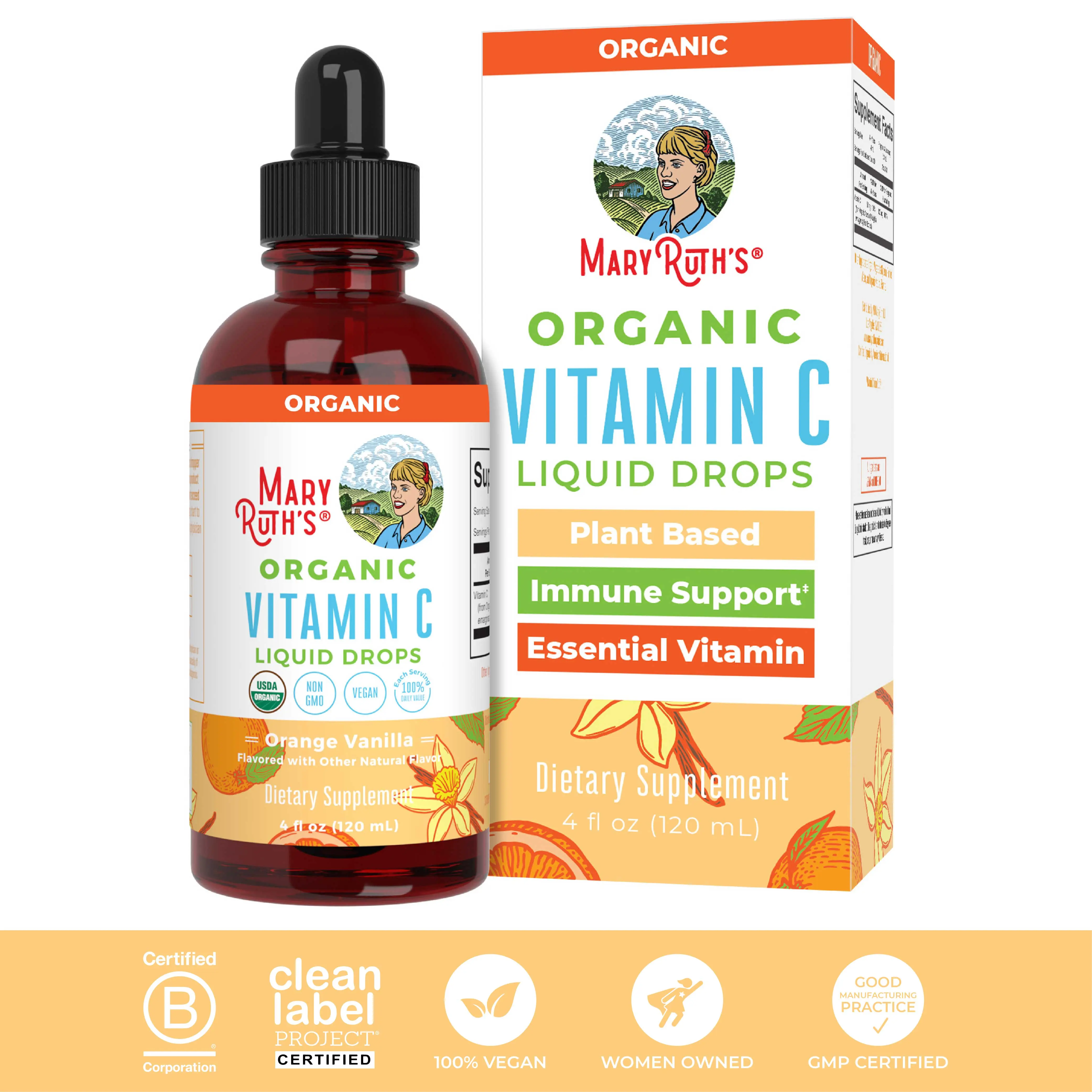 MaryRuth's Vitamin C Liquid Drops - USDA Organic - Vitamin for Immune Support & Overall Health - Antioxidant - Vegan - Non-GMO - 30 Servings