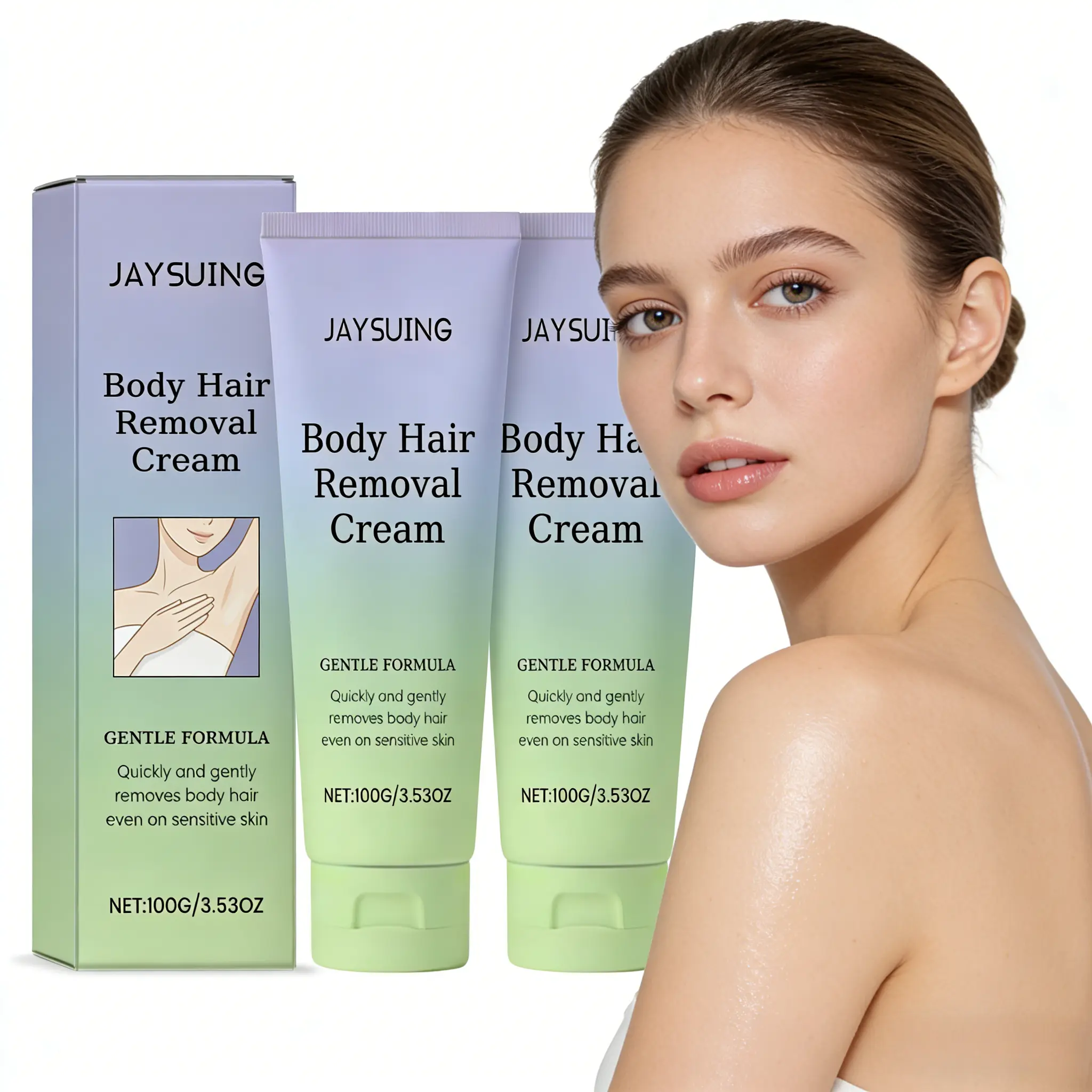Painless Hair Removal Cream for Sensitive Skin, Gentle 5-Minute Formula that Calms & Nourishes, Body Care, 100g, Fast Removal, Wipe-Off Easy, 1,2-Hexanediol, 3 Years, Sodium Hydroxide, Edta Disodium, Ph Adjusted, Improves Hair Removal Efficiency