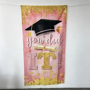 2D flat banner 3 Piece 2026 Graduation Banner Pink Class of Congrats Grad Porch Sign Yard Sign Banner and You Did It Graduation Door Cover for High School College Party Supplies Indoor Outdoor Party Decorations Banners Graduation Decorations Set