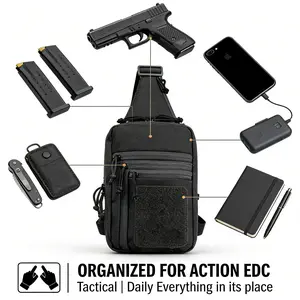 Black Concealed Carry Gun Holster Sling Bag for Men,SmallHandgun Backpack Chest Daypack, Crossbody ShoulderBag for Travel, Sports, Hiking - Nylon with Zip Closure oulderBag for 9MM 380 Glock 17 19 26 43x 1911 vnsh fn reflex holster for concealed carry