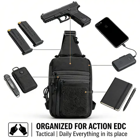 Men's Compact Nylon Concealed Carry Crossbody Chest Sling Shoulder Bag - Sports Hiking Travel Hunting Accessory, Small Handgun Holster with Zip Closure, Secure Storage for 9MM 380 Glock 17 19 26 43X 1911 FN Reflex (Men's Accessories)