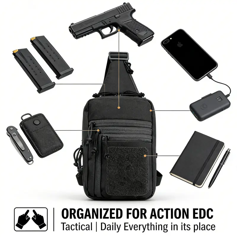 Men's Compact Nylon Concealed Carry Crossbody Chest Sling Shoulder Bag - Sports Hiking Travel Hunting Accessory, Small Handgun Holster with Zip Closure, Secure Storage for 9MM 380 Glock 17 19 26 43X 1911 FN Reflex (Men's Accessories)