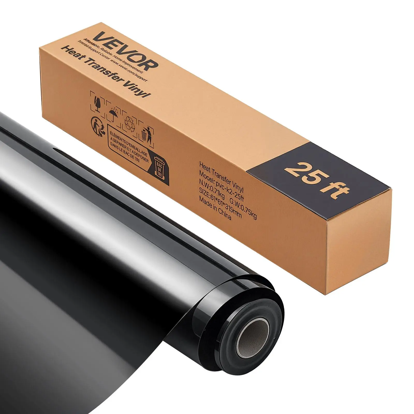 【Backtoschool】VEVOR Glossy Black Heat Transfer Vinyl Roll, 12 in x 25 ft, Easy to Cut & Weed, Strong Adhesion, Machine Compatible Design, for T-Shirts, Pillows, Hats (Advertisement Printing Office Equipment), Compatible With Cutting Machines, Easy To Cut