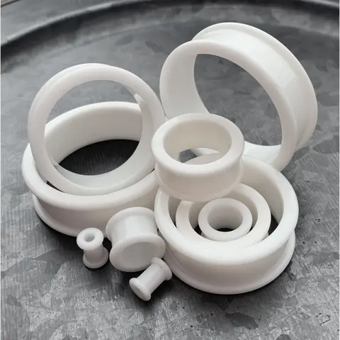 PAIR of Brilliant Bright White Silicone Double Flare Tunnels - Gauges 2g (6mm) up to 2" (51mm)