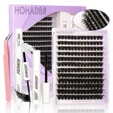 HOHADBR DIY Eyelash Clusters Kit for Beginners - Soft Wispy Natural Lash Clusters, Extension Glue, Remover, Tweezer, DIY Lash Tools for Long-Lasting Wear, Natural Lash Cluster,familyfun