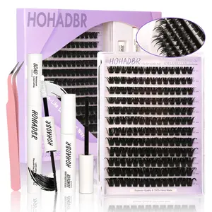 HOHADBR Soft Fluffy Long-Lasting Lashes with Glue Remover & Tweezer for Beginners Easy At-Home Application - Eyelash Set  Extension Wispy DIY Lash