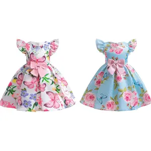 Princess Dress for Girls Ages 2–10, Butterfly Floral Bow Ruffle Sleeve One-Piece Party Dress, Model ZT-8562