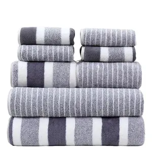 Striped Pattern Bath Towel Set, 2 Bath Towels & 2 Hand Towels & 4 Washcloths, Soft Absorbent Towel Set for Home & Travel, Absorbent Thickened Towels