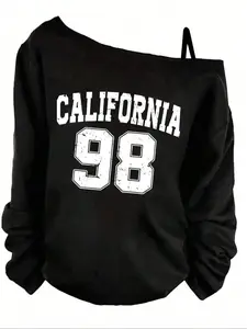 Women's Off-Shoulder Long Sleeve Casual Fitted Top, Sexy Loose Fit Outdoor Chic Fashion for Spring & Fall, Daily Wear Street Style Womenswear