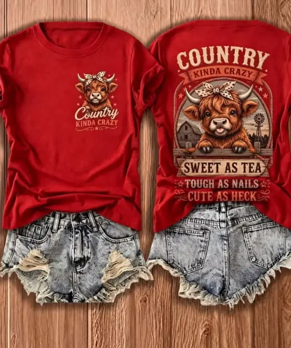 Women's Western Cow Print T-Shirt - Loose Fit Crew Neck Short Sleeve Ranch Top with Cow Typography & Suitable for - Casual Wear, Machine Washable -Compatible Style for Farm Outfits, Travel, Everyday Outfits