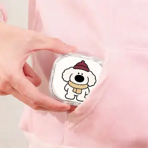 White Puppy with Brown Red Hat Scarf Printed Braces Box, High-Value Transparent Denture Box, Student Portable Orthodontic Retainer Storage Case, Waterproof Scratch-Resistant Dental Appliance Storage Container