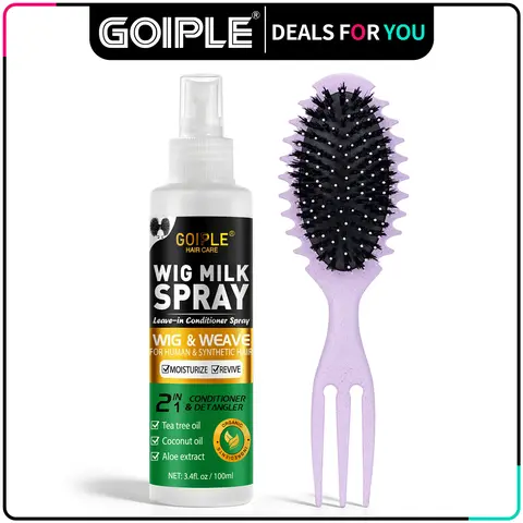 Goiple Wig Milk Spray Wig Spray for Synthetic Hair, Leave-In Conditioner Spray for Hair Wigs, Conditioner ＆ Detangler 2 in 1 Moisturize Spray, Curly Brush Curl Defining Brush for All Hair Types(2PCS)