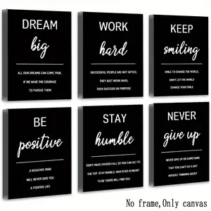 6pcs Inspirational Wall Art Set, Motivational Quotes for Office and Living Room, Encouraging Bedroom Posters and Decorative Sayings, Canvas Wall Art, Art Wall Decoration