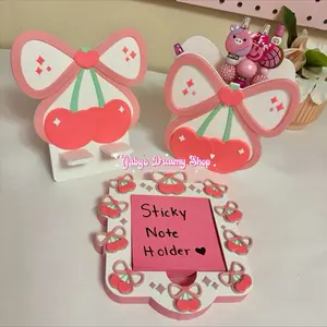 Cherry Bow Girly Desk Decor, Pen Holder, Sticky Note Holder, Office Decor, Cherries, Desk Setup, Phone Holder