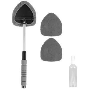 Windshield Cleaning Tool, Microfiber Car Window Cleaner with 3 Reusable and Washable Microfiber Pads and Extendable Handle