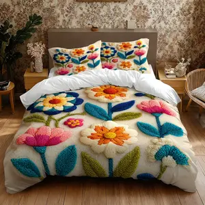 JIT2/3 Piece Quilt Cover Set Bedding Sets Flower Print Comfortable Soft Bedding Valentine's Day Gift Birthday Gift Holiday Gift Suitable for Bedroom Home Decor (1*Quilt Cover + 1/2 Pillowcases) Without Fill Fabric