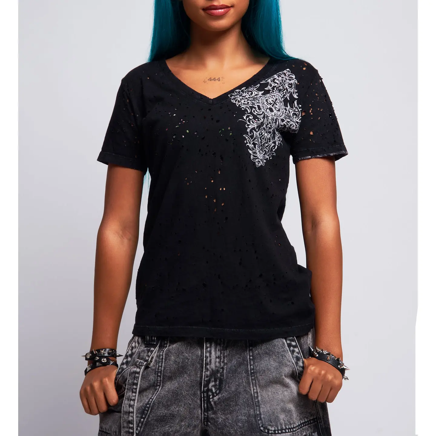 Affliction Women's Rev. T-shirt Precious Metal