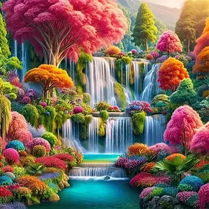 1PCS Vibrant Waterfall Diamond Painting Kit Colorful Forest Landscape DIY Craft for Home Wall Decor Art