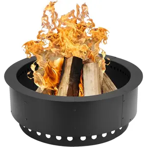 36 Inch Outer Round  Fire Pit Ring, 30 Inch Inner Double Layer Heavy Duty Metal Fire Pit Insert Liner for Backyard Bonfire Outside Picnic BBQ, Black