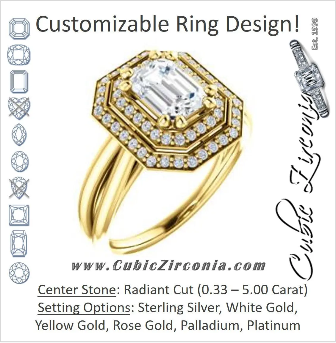 Cubic Zirconia Engagement Ring- The Brielle (Customizable Radiant Cut Cathedral Double-Halo with Curved Split-Band)