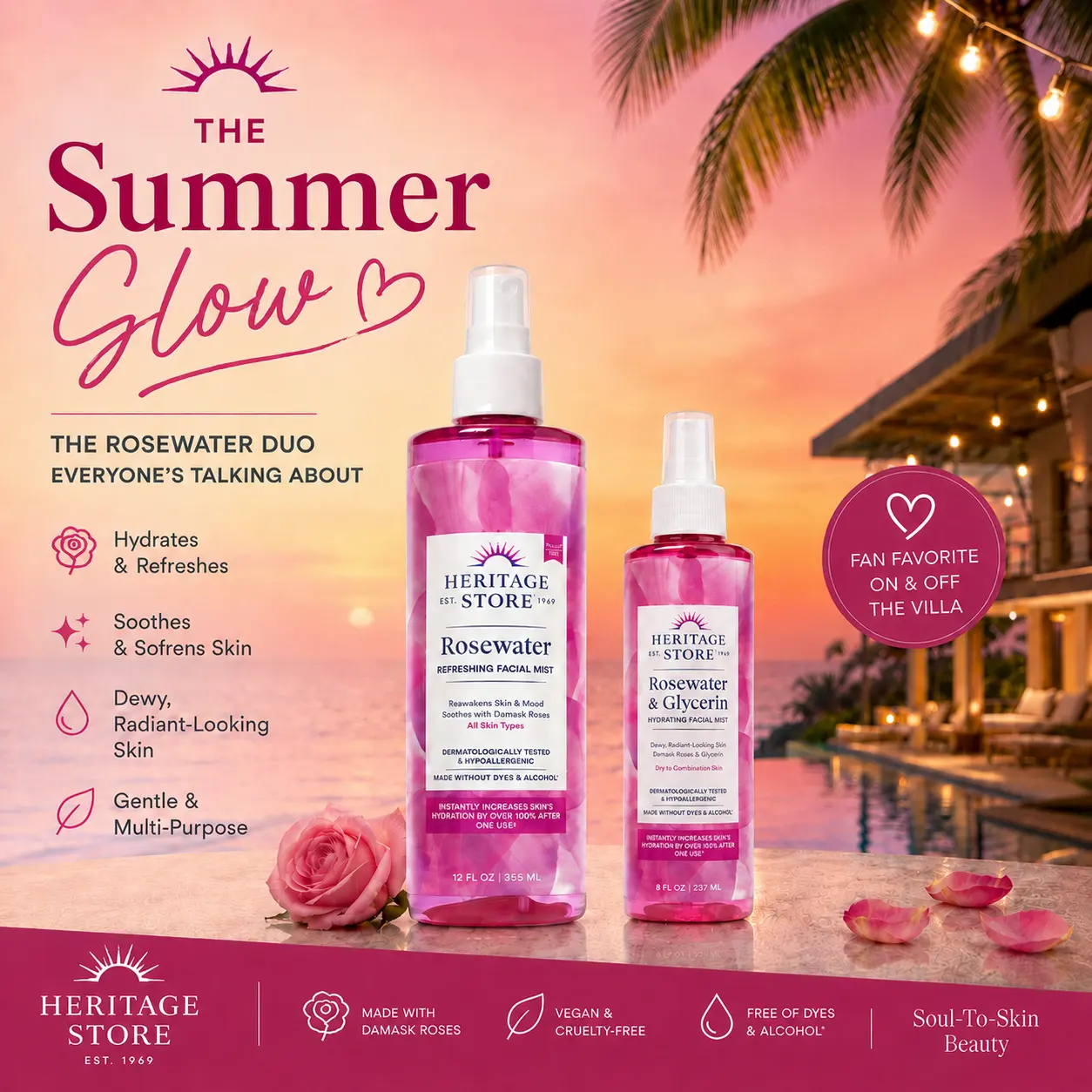 The Summer Glow- 12 oz Rosewater - 8oz Rosewater & Glycerin