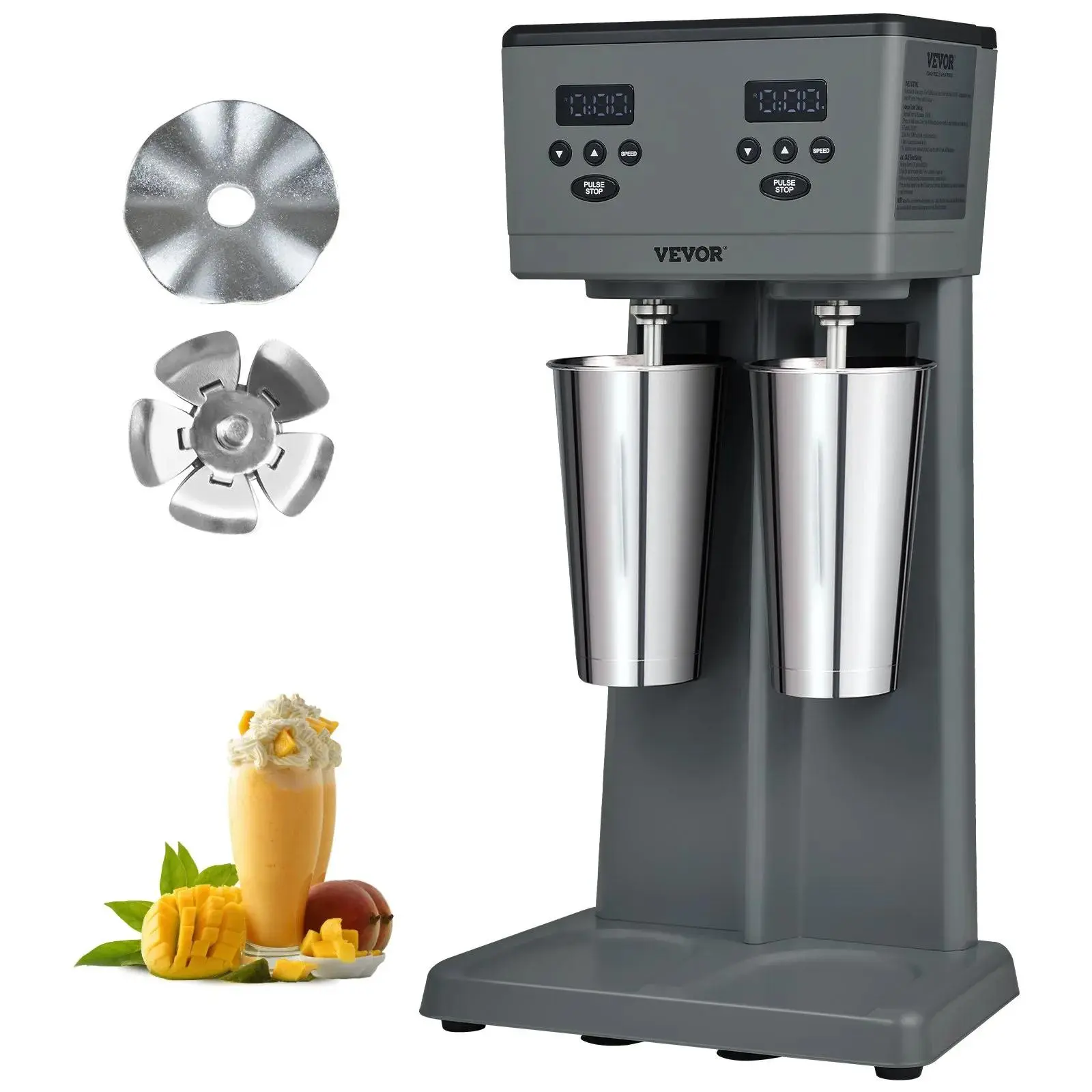 【Summerfinds】VEVOR Milkshake Maker,  375W x 2 Electric Milkshake Machine, Commercial Double Heads Drink Mixer Blender, LED Intelligent Microswitch, 3-Speed Milkshake Mixer with 2 x 820 ml Stainless Steel Cups