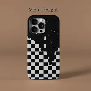 Black & White Checkered Starry Sky Dripping - Protective Phone Case For Iphone