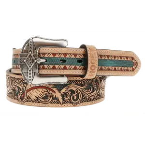 "War paint" Hooey Belt Natural/Turquoise/Red