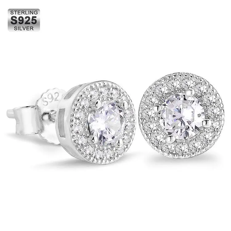 KRKC&CO Iced-Out Sparkle Stud Earrings, Silver-Tone Plated, Premium Smooth Finish, Magnetic Bullseye Earring Stacks, Fashion Accessories for Adults, Ideal Birthday Gift for Loved Ones