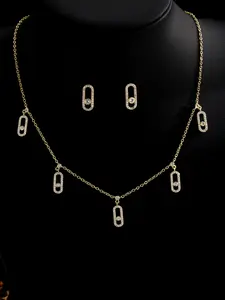 Elegant Women's Fashionable Jewelry Set, Copper Zirconia Pendant Necklace & Stud Earrings, Perfect for Weddings & Daily Wear