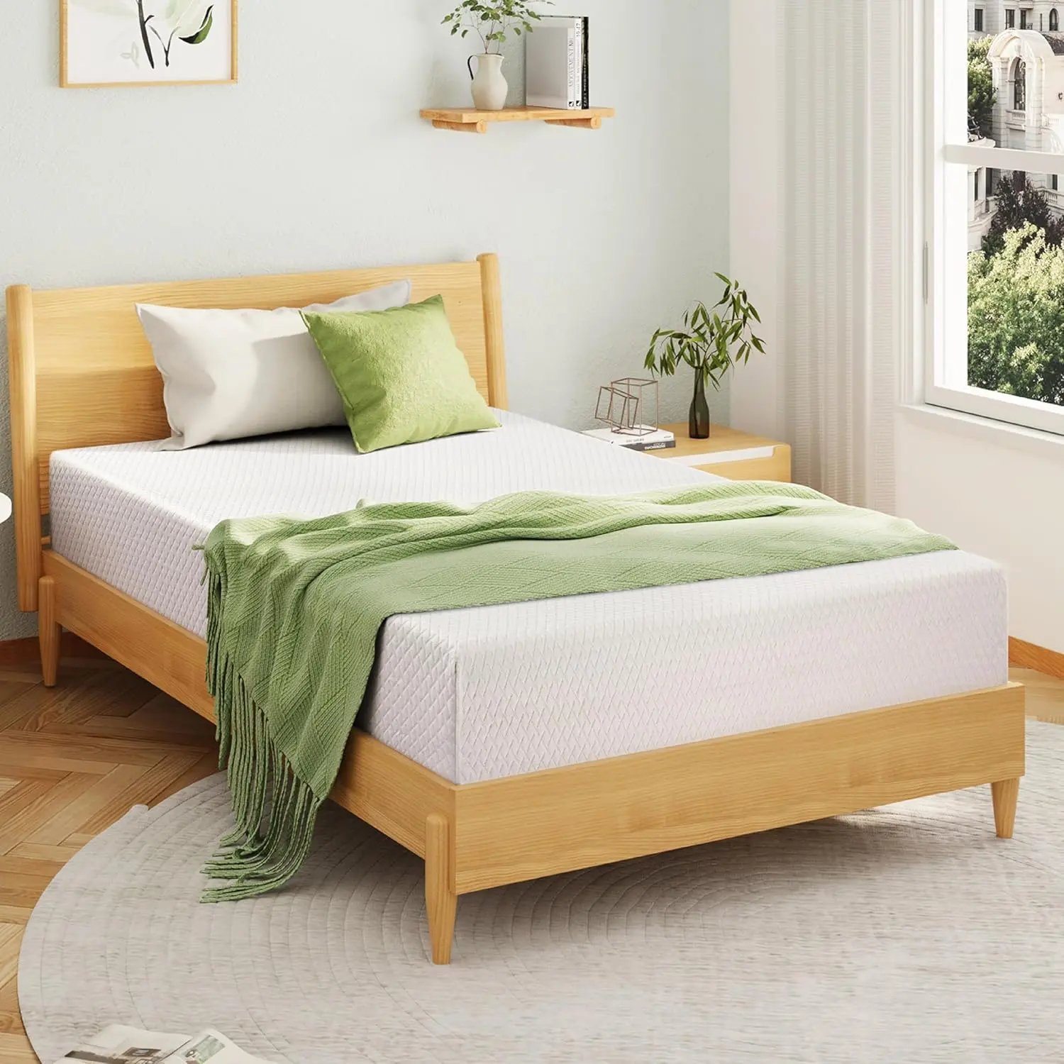 Full Size Memory Foam Mattress 8 Inch, Green Tea, Medium Firm | Bed Mattress in A Box, Cooling Green Tea Gel, Pressure Relief, CertiPUR-US Certified, Fiberglass Free, 75''L x 54''W, White