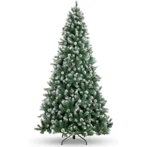 9 FT Pre-Lit Luminous Artificial Christmas Tree with Hinge Branches, 150 Warm White 5MM Copper Wire Low-Voltage Lights, PVC Fir Tips, Pinecone Home Decor Ornaments, Easy Assembly, Indoor Festive Decorative Greenery