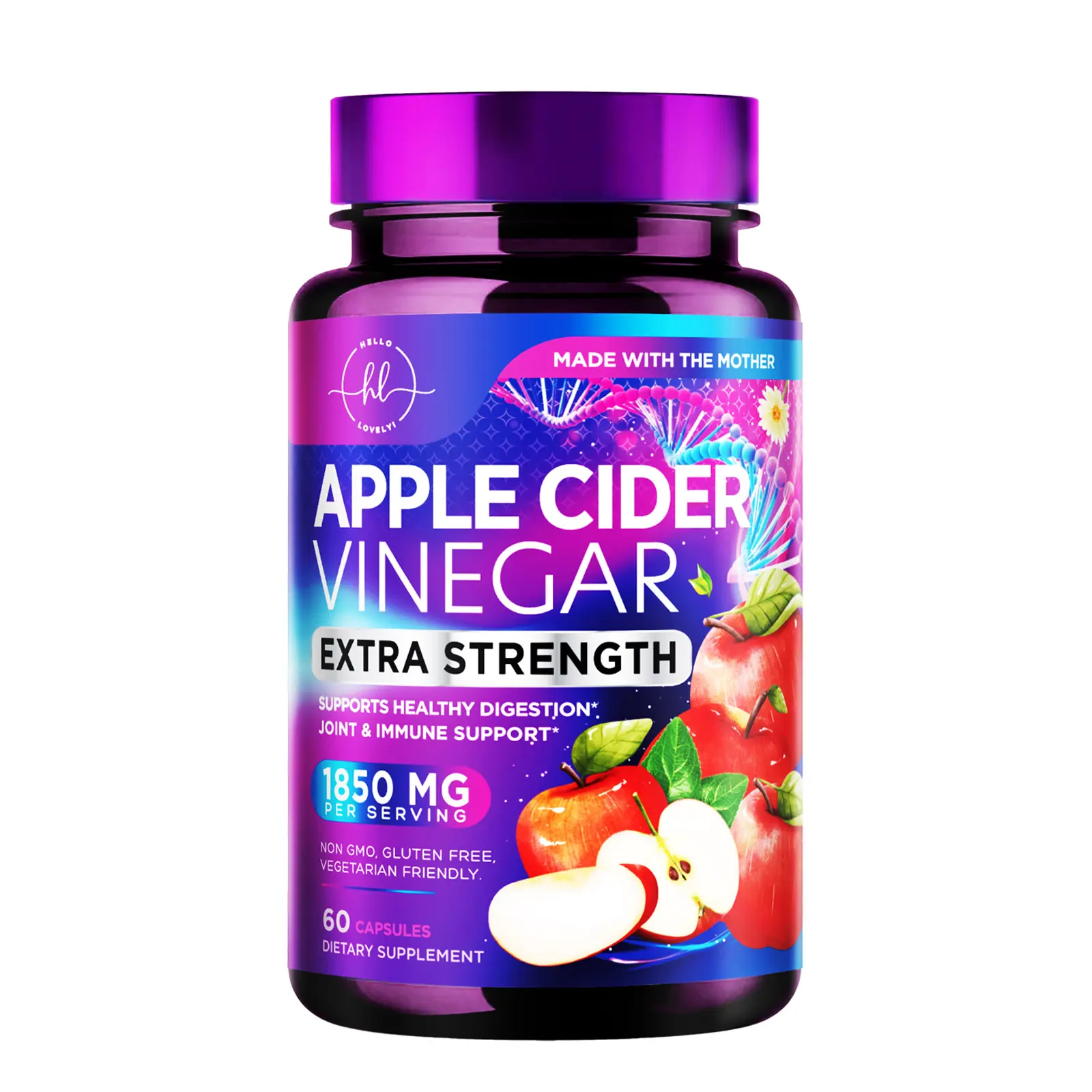 Apple Cider Vinegar Capsules 1877mg - Extra Strength ACV Pills with Vitamin D3 & Zinc - Apple Vinegar Pills Supplement for Digestion, Energy & Immune Support, Non-GMO, Bottled in USA - Capsules
