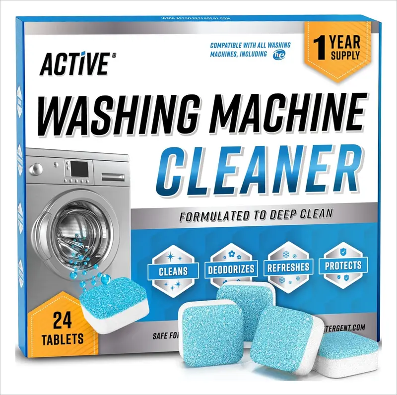 ACTIVE Washing Machine Cleaner Descaler 24 Pack - Deep Cleaning Tablets For HE Front Loader Top Load Washer Deodorizer, Inside Drum And Laundry Seal