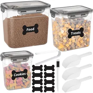 ZooZoo 3PCS Transparent Dog Food Container Set with Airtight Lids, BPA-Free Plastic Storage Bins for Pet Food and Treats, Stackable Large Medium Small Sizes, Includes Scoops, Labels, Tongs and Marker
